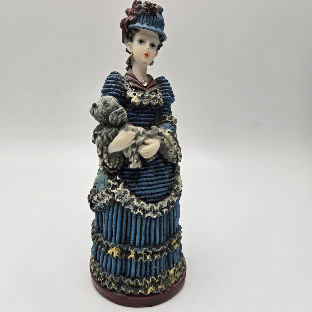 Vintage Victorian Lady Figurine Holding Dog 5.5"H x 2"W Beautiful details EUC